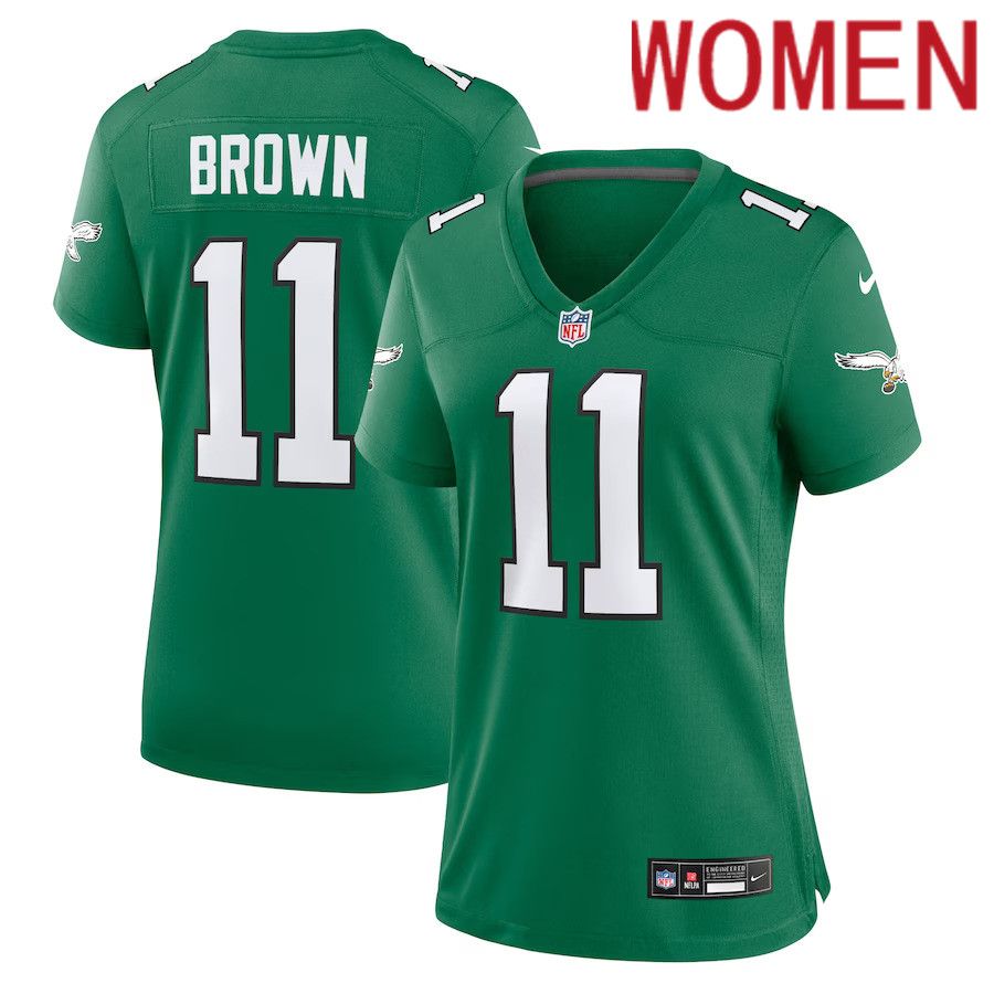 Women Philadelphia Eagles #11 A.J. Brown Nike Kelly Green Alternate Player Game NFL Jersey->women nfl jersey->Women Jersey